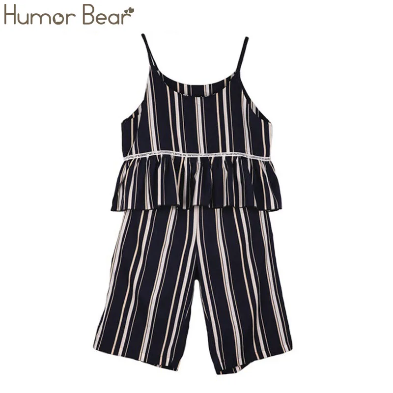 

Humor Bear New Summer Baby Clothes Striped Chiffon Halter Top + Cropped Pants Two-piece Female Baby Girl Chiffon Clothing Suit