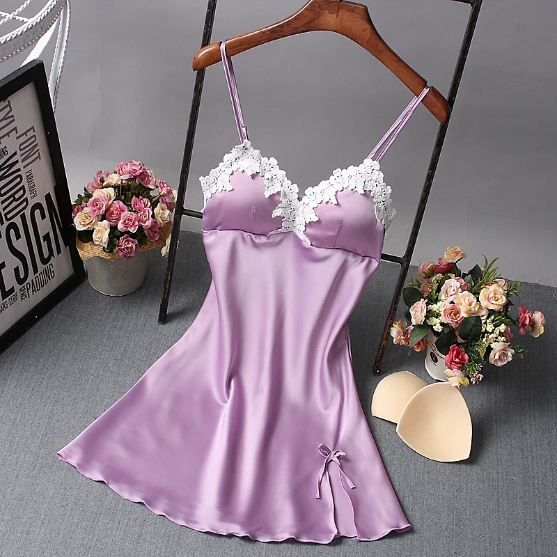 

New Silk Lace Women Sleepwear Ladies Sexy Lingerie Sleepdress Babydoll Nightdress Nightgown Sleepshirts Homewear 6 color 4 Sizes