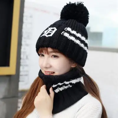 Skullies Beanies женская вязаная шапка женский зимний шарф шапки для женщин шапка однотонная Балаклава маска Feminino Beanie Hat cap - Цвет: black
