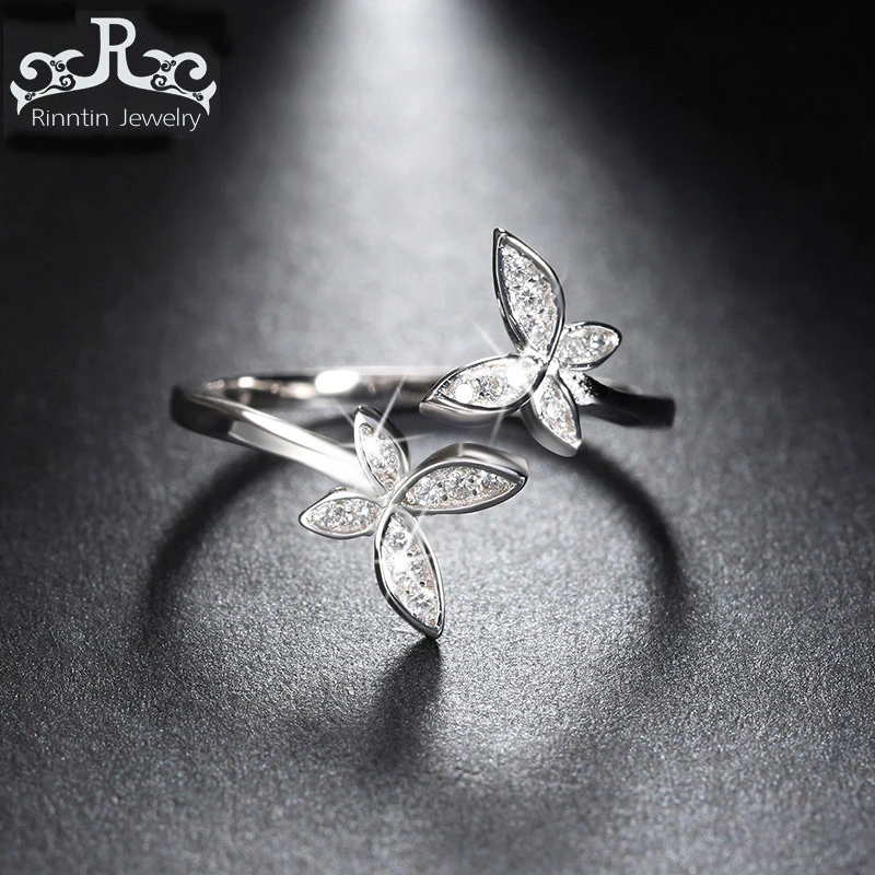 Effie queen 925 пробы серебряные кольца для женщин AAA кубический циркон четыре цвета бабочка цветок Открытое кольцо ювелирные изделия подарок TSR10