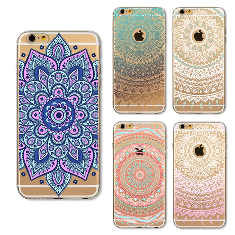 Kopen Retro Case Voor Apple iPhone 5 5 s SE 6 6 s 7 bloemen Paisley Bloem Mandala Henna Coque Clear Silicone Soft TPU Cover Fundas
