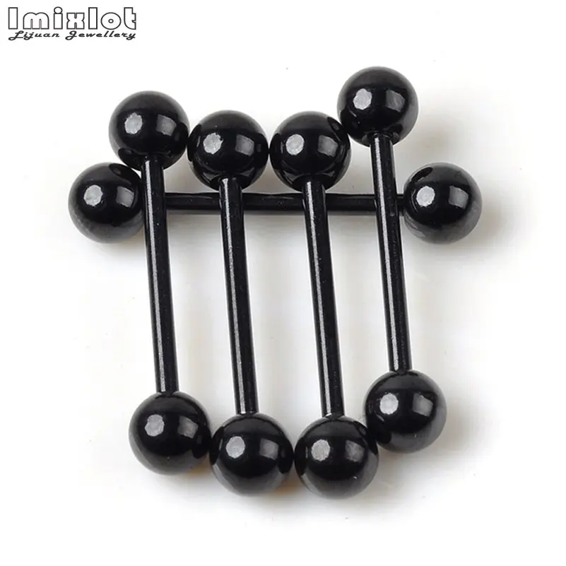

10PCS Black Tongue Rings Stainless Steel Tongue Piercing Septum Industrial Barbell Flesh Tunnels Ear Plugs Women Body Jewelry