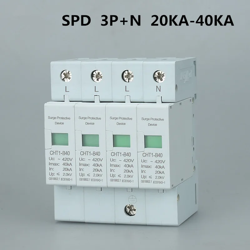

Circuit Breaker SPD 3P+N 20KA~40KA C ~385VAC House Surge Protector protection Protective Low-voltage Arrester Device