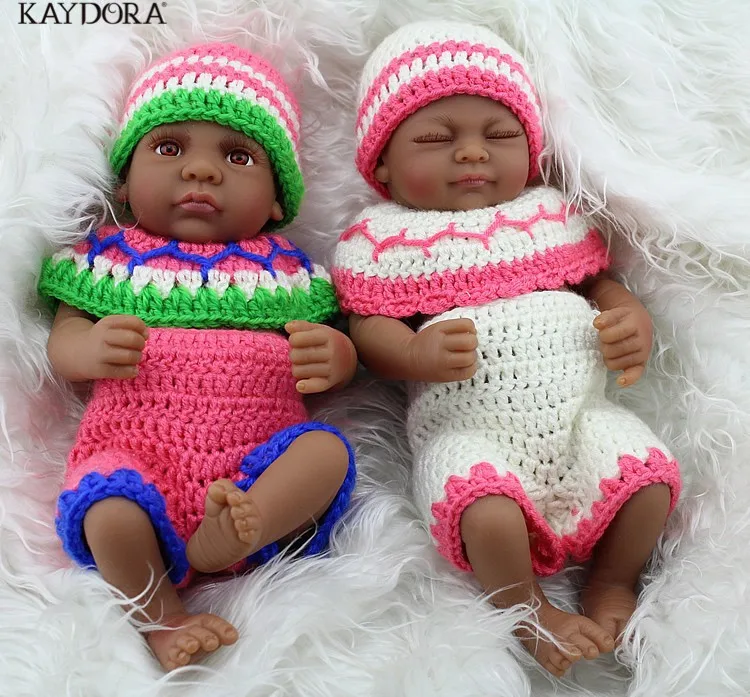 

KAYDORA 2pcs Set African American Black Reborn Baby Dolls Silicone 10 Inch 25cm Soft Vinyl Realistic Reborn Bebes Toys For Girls