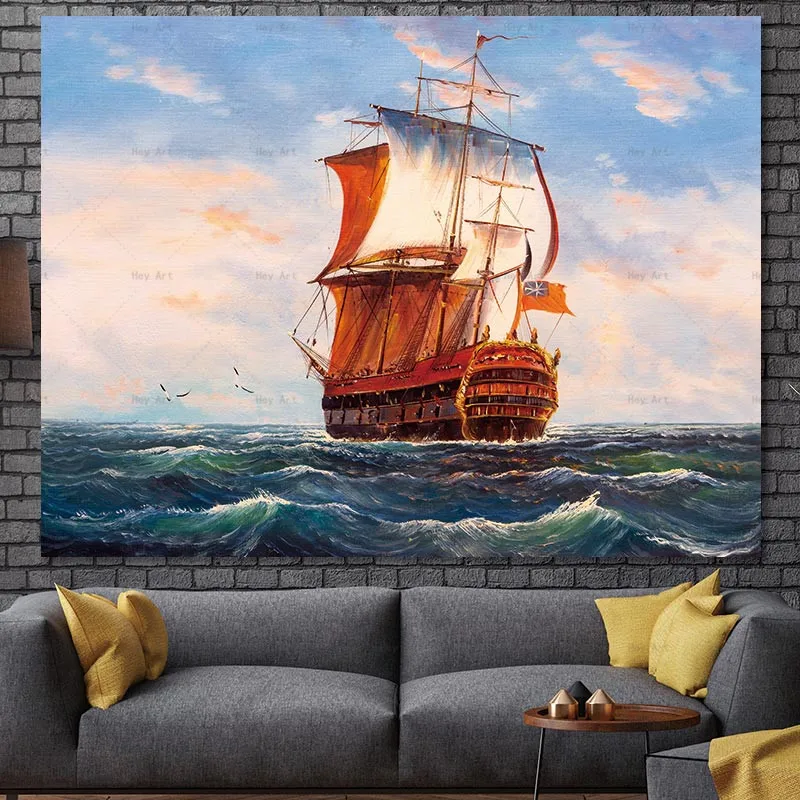 

Wall Art Picture Boat Abstract Painting Posters and Prints Sea Landscape on Canvas artwork for Living Room