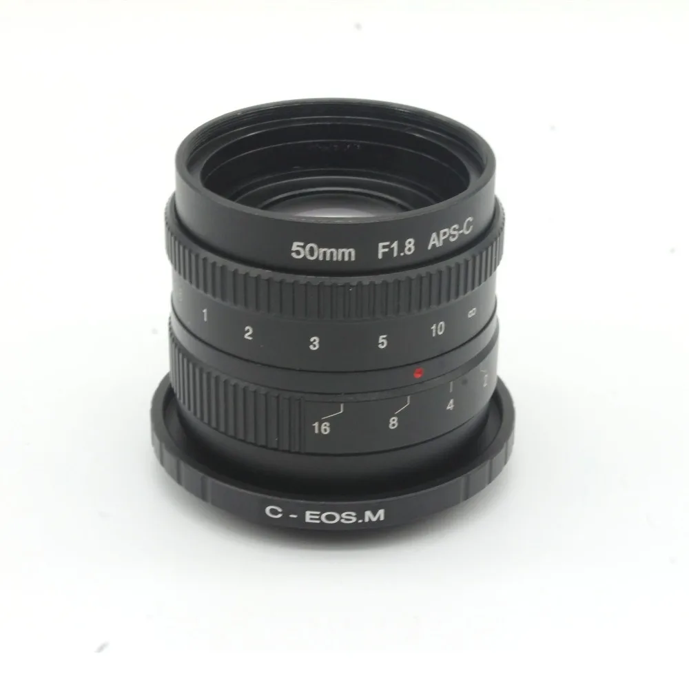 

50mm f1.8 C mount CCTV Lens APS-C sensor camera lenses with EOSM adapter ring For Canon EOS M / M2 / M3