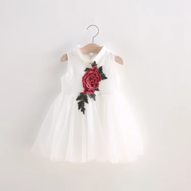 

Cheongsam dress yarn dress sleeveless kids dresses for girls rose appliques children clothes girls party dress 2 color