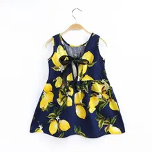 Kids Teens Sleeves Cotton Dress Clothes Summer Vestidos Baby Girl Fruit Printing Pattern Dress