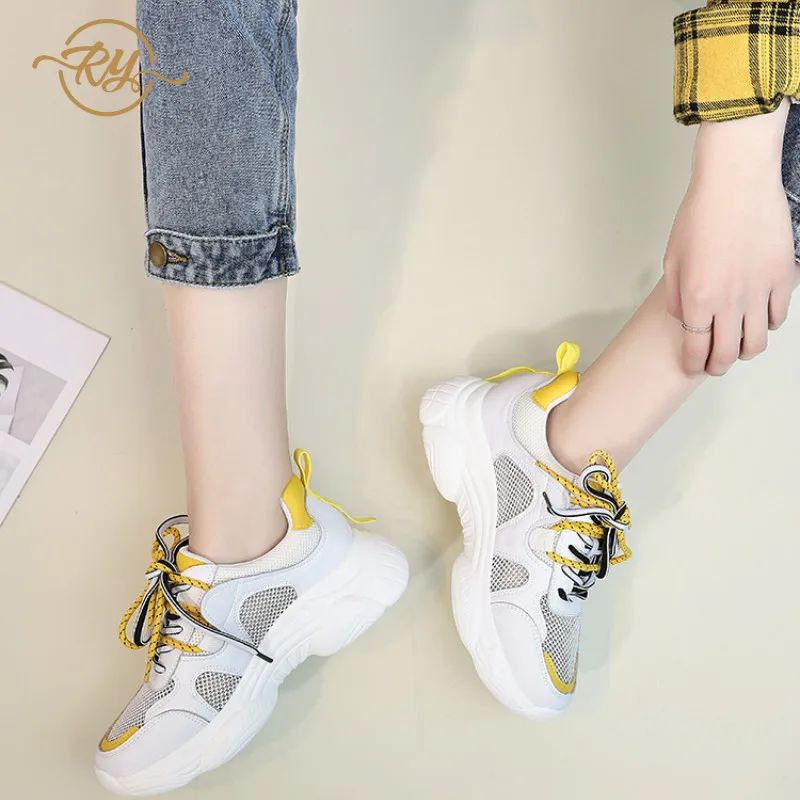 

RY-relaa leather women's sneakers net red casual white shoes 2019 spring and summer mesh breathable casual sports shoes