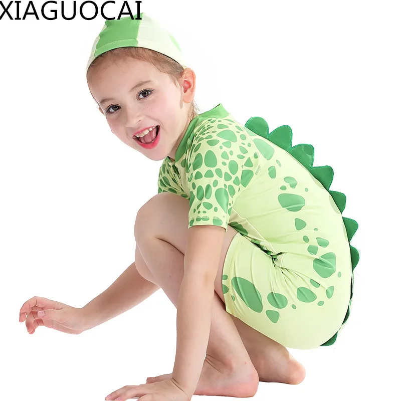 

2018 Children Swimwear Girls Boy Student Swimming Swimsuit Vacation Beach Clothes Siamesed Swimming Bathing Suit Send Hat D22 10