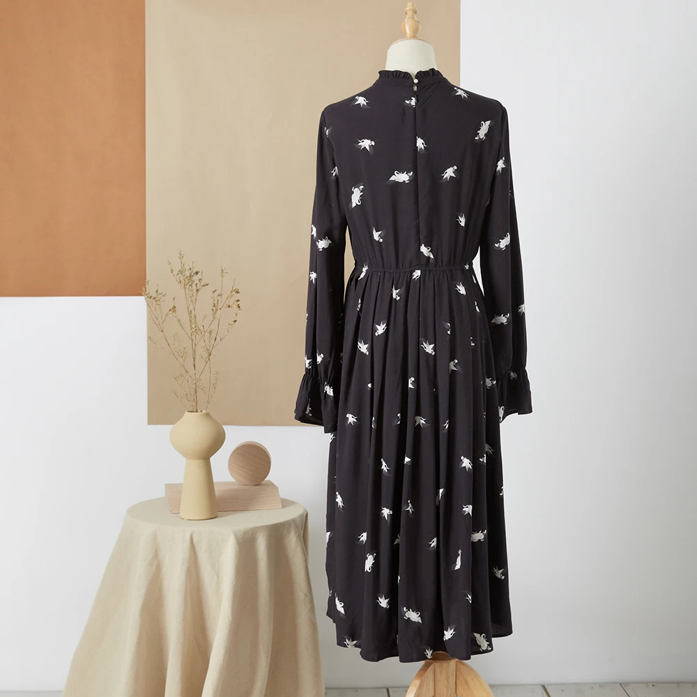 Metersbonwe Elegant O-neck Print Chiffon Dress