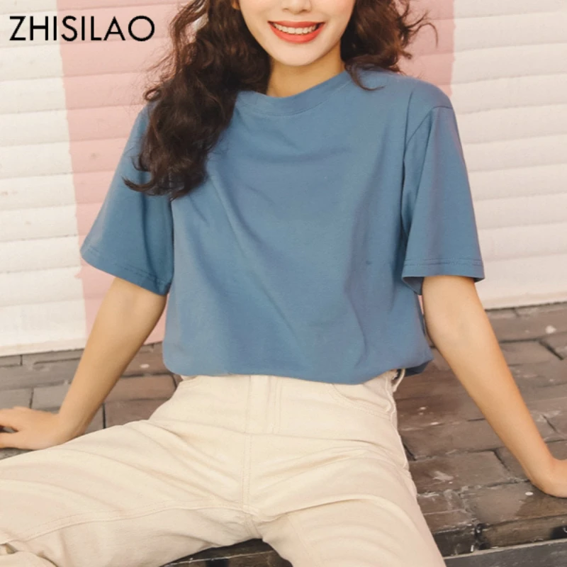 

ZHISILAO 2018 Woman Summer T-shirt Woman T-shirt Chic Fashion Tee Casual White tshirt Loose harajuku Tee Woman Tops Summer Kpop