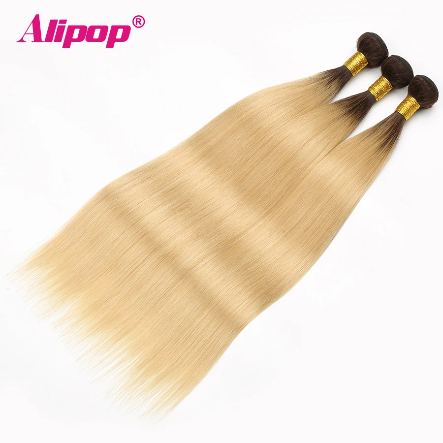 T1B 613 Bundles Brazilian Hair Straight Human Hair 3 4 Bundles Dark Roots Blonde Bundles Ombre Non Remy Hair Extensions ALIPOP  (6)