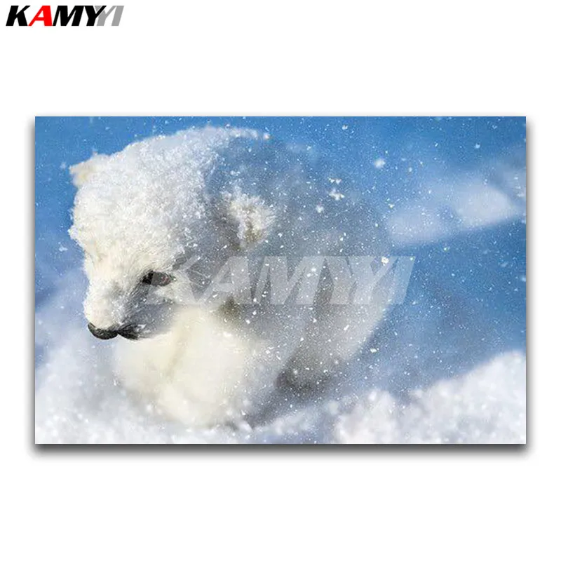 

Full Square Diamond embroidery Cross stitch animal Full Round Diamond painting Snow Polar Bear DIY 3D Diamond mosaic winter
