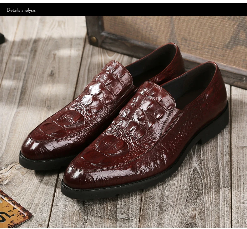 Men's Wedding Dress Shoes Leisure Casual Crocodile Leather Oxfords Shoes For Men Business Brogues Shoes Party Penny Loafers New (6)