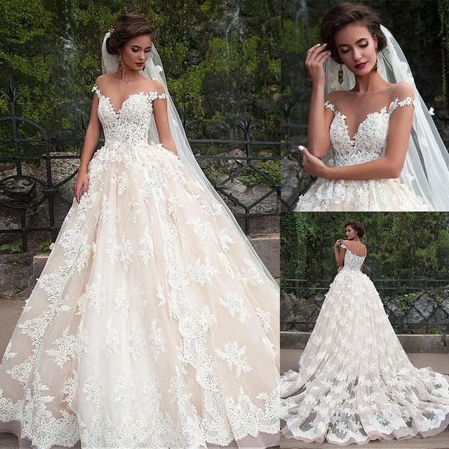Fantastic-Tulle-Bateau-Neckline-Ball-Gown-Wedding-Dresses-With-Lace-Appliques-Champagne-Lace-Bridal-Gowns.jpg_640x640