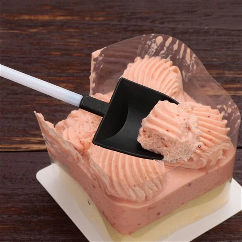 

100 Pcs/set Home Garden Plastic Disposable Dessert Stick Cake Scoop Shovel Shape Disposable ice cream scoop Party Cutlery