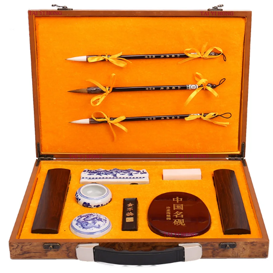 the Four Treasures of Study Chinese Calligraphy brushes Ink stick stationary Painting Supply Art Set gift Box for Artist the Four Treasures of Study Chinese Calligraphy brushes Ink stick stationary Painting Supply Art Set gift Box for Artist
