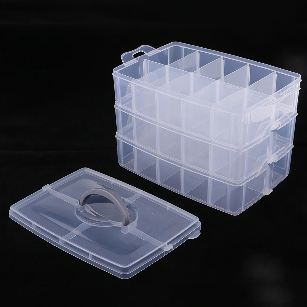 MagiDeal 3 Layer Stackable Clear Plastic Jewelry Bead Box Organizer Toy Storage Case Container with Adjustable Dividers 30 Grids
