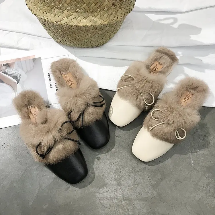 

2019 Women's Furry Slippers Ladies Cute Plush Fox Hair Fluffy Slippers Women's Fur Slippers Winter Warm Slippers for Women Hot