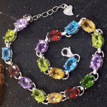 Браслет-цепочка,, натуральный аметист, перидот, цитрин, гранат, голубой топаз, диопсид, Стерлинговое Серебро 925 пробы# X18060811