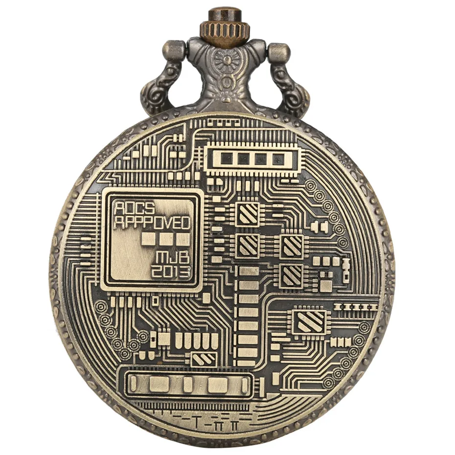 Античная бронза Биткоин Дисплей Полный Охотник кварцевые карманные часы изысканное ожерелье сувенир цепочка Кулон часы для мужчин и женщин reloj