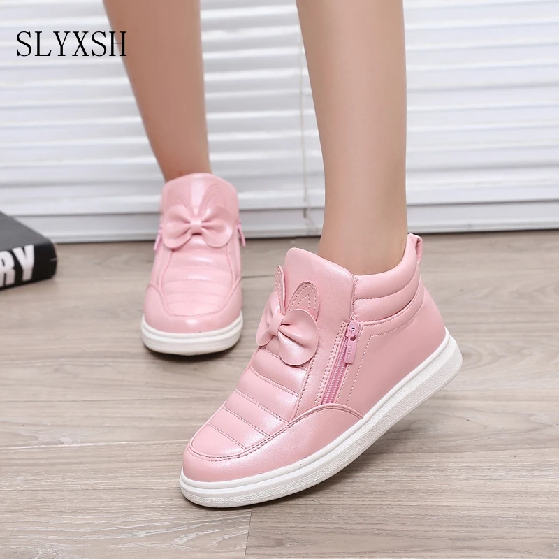 

Autumn winter model girls casual shoes Student high-top sneakers bow large children's pu leather sports shoes kids white shoes