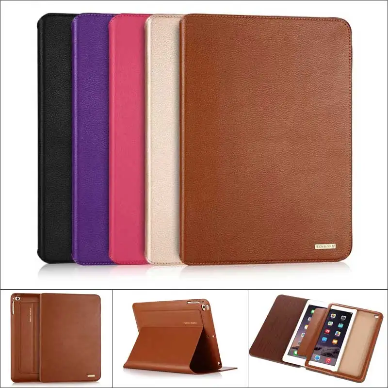 

for Apple iPad Air2 Ultrathin Cowhide Genuine Leather Case Slim Real Leather Business Stand Smart Cover for iPad6 iPad Air2
