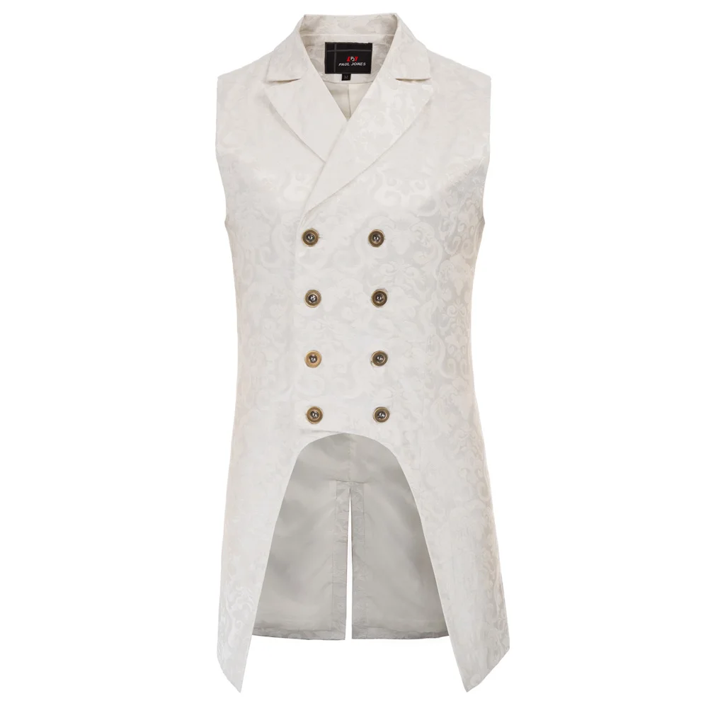 

Men Coat Vintage Steampunk Tailcoat Jacket Gothic Sleeveless Vest Coat Size S~XL buttons decor pure color fit wedding party coat