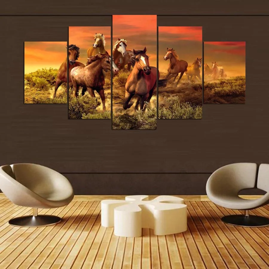 5 Piece Horse Canvas Art UnfarmedPainting Handed Wall Pictures For