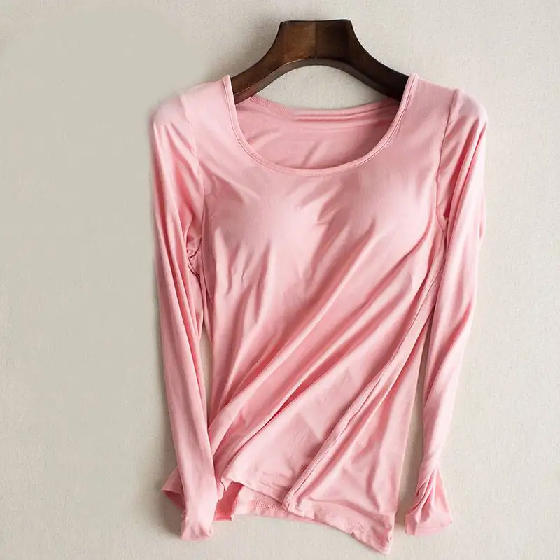 Mferlier Autumn Summer Basic T Shirt Women Solid O Neck Long Sleeve Wine Red Black White Padded Female T Shirt