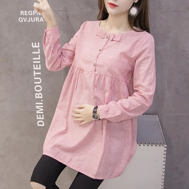 

Fashion Pregnant Dresses Women Casual Loose Long Sleeve Striped Blouse Maternity Dress