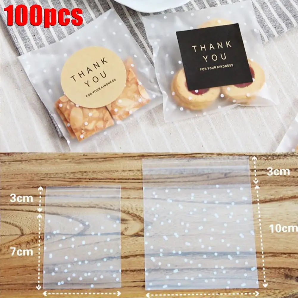 100 шт./упак. для бисквитного печенья Упаковка конфет мешок приспособление для выпечки еды матовые Точки самоклеющиеся целлофановые упаковки для хранения