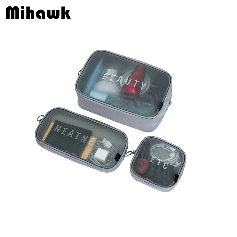 

Mihawk 3Pcs/Set Mesh Solid Cosmetic Bag Women's Lipstick Makeup Storage Beauty Case Lady Beautician Toiletry Zipper Pouch Supply