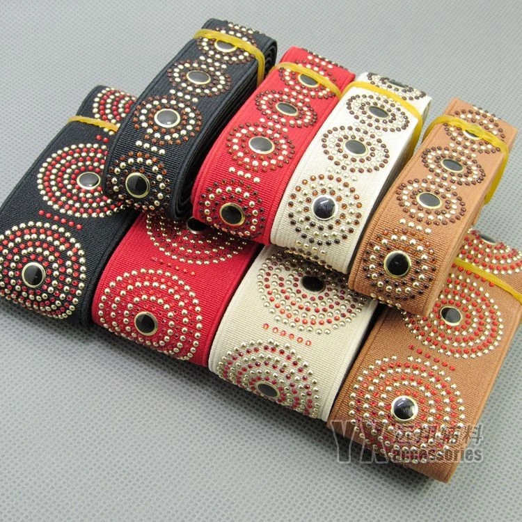 

elastic webbing with pattern 1 inch 1.6 inches elastic band 2.5cm 4cm 2meters Rhinestones Sequins for DIY skirt clothing belt
