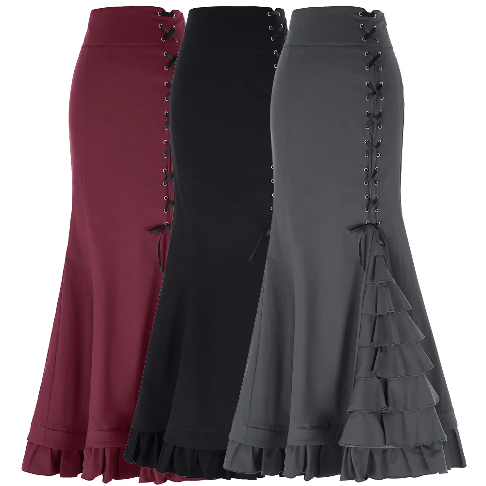 Женская винтажная длинная юбка корсет с высоким эластичным корсетом и рюшами на