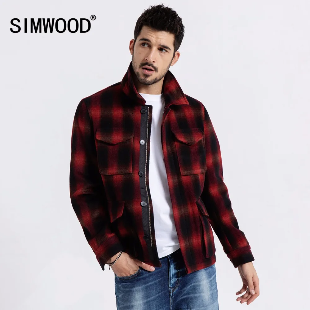 Демисезонный мужской шерстяной жакет SIMWOOD клетчатая куртка контрастных цветов