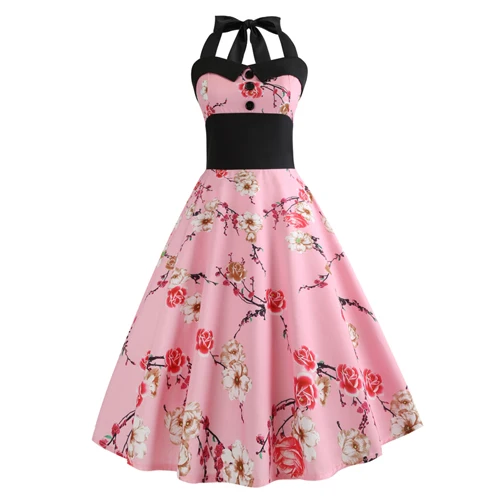 OTEN мода 5XL летнее винтажное платье в стиле ретро с черепом с розовым цветочным принтом в стиле пин-ап расклешенное платье больших размеров;печать черепа 1950s женские платья Платье - Цвет: JY12222