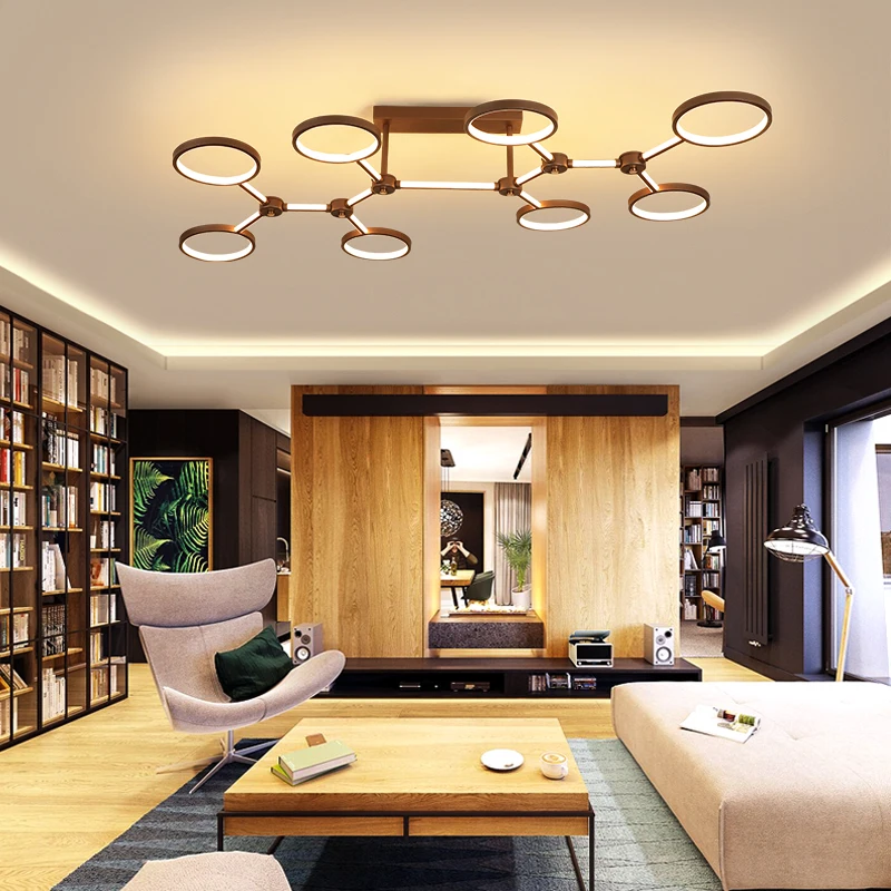 

New Design Aluminum rings Modern Led chandeliers ceiling For Livingroom Bedroom led avize Brown frame led chandelier lighting