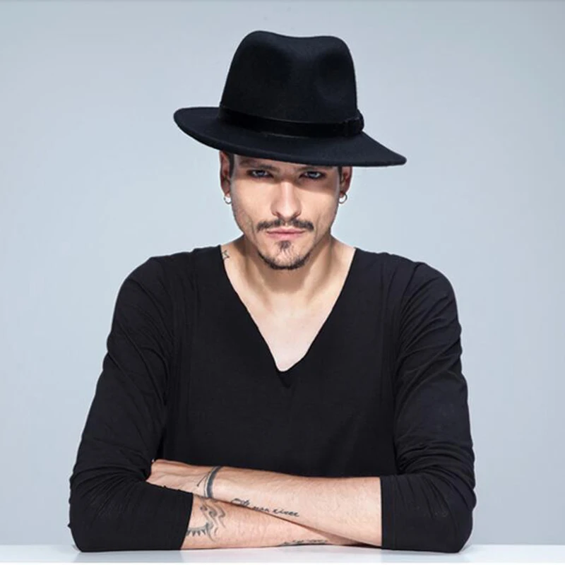 Cookisn Mens Balck Chapeu Feminino Fedora Hat Gentleman Church Panama Hat