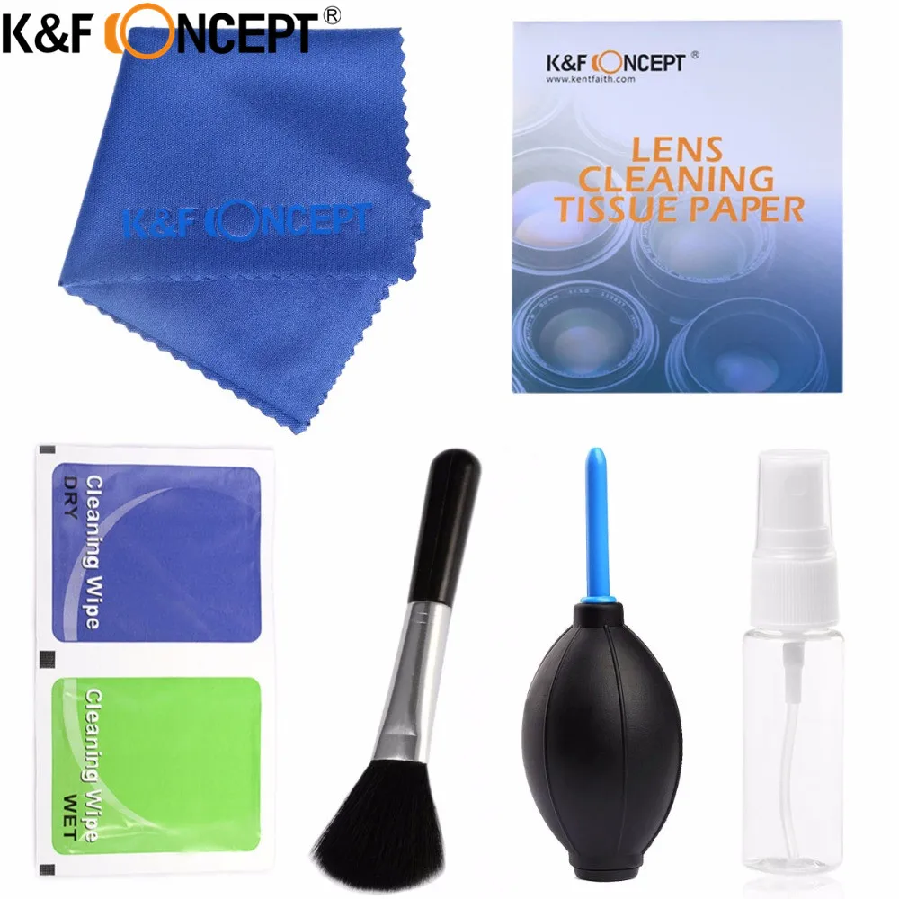 K & F концепция 7 в 1 объектив камеры комплект для очистки фильтра (Чистка пера + воздуходувка + щетка + ткань + сухие салфетки + спрей бутылочка) д...