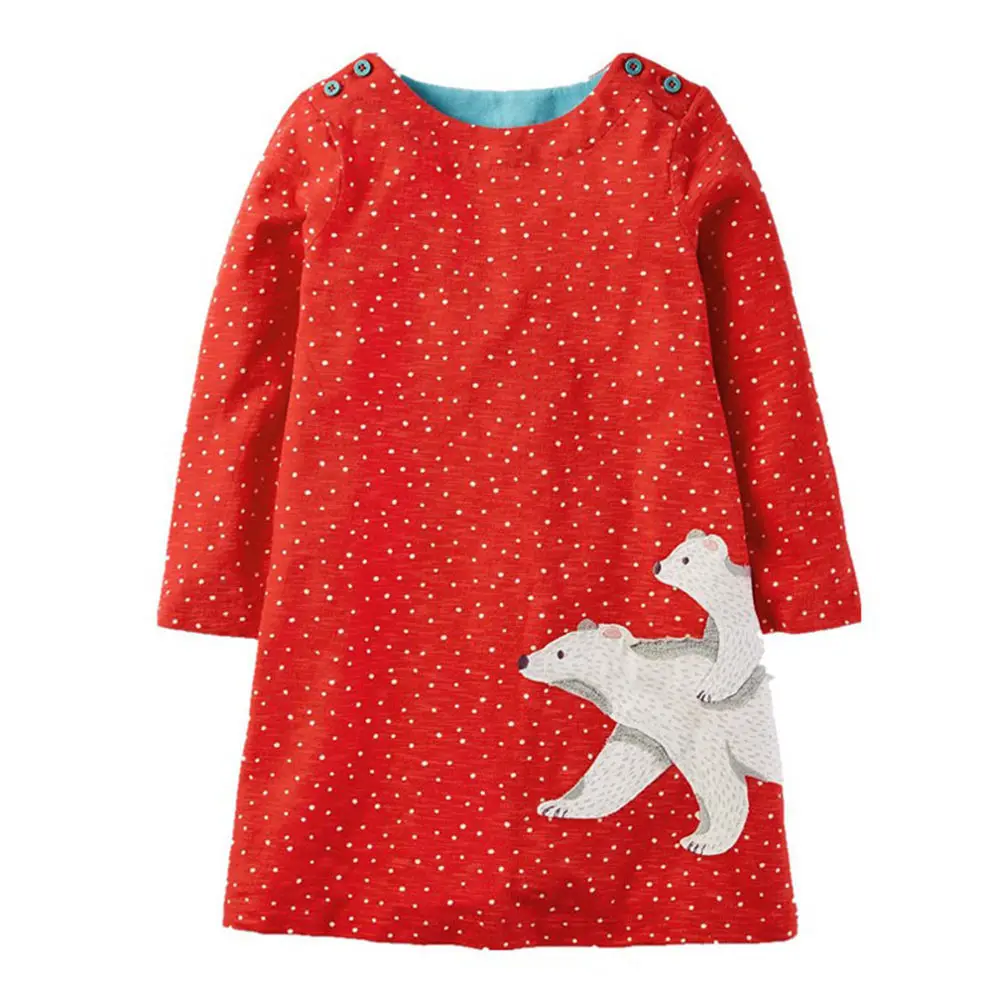 

Littlemandy Girls Dress Polar bear 2018 Autumn Long-Sleeve Dot Princess Dress Pattern Brand New Kids Dresses Baby Girls Clothes