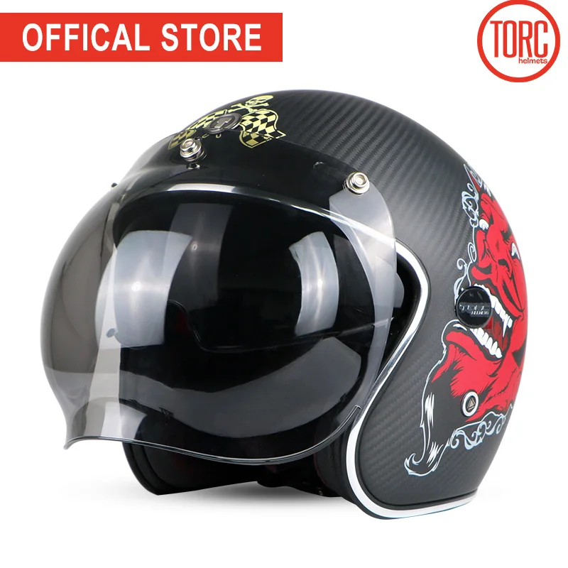 TORC углеродного волокна moto rcycle шлем пузырьковый козырек мотоциклетный шлем moto cross jet Ретро capacete внутренний козырек moto ECE - Цвет: Devil bubble visor