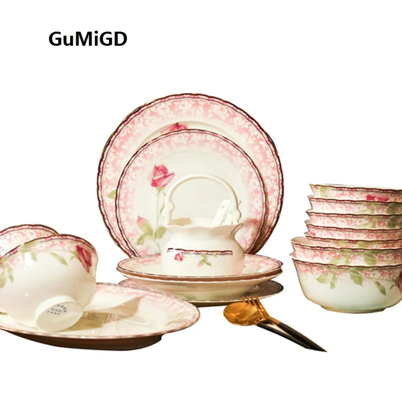 Guci 60 pieces bone china tableware bowl family Jingdezhen ceramic tableware set high grade set