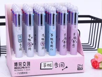 

hand account roller pen multicolor press ballpoint pen 6 in 1 color cartoon pen school prize gift student color ink pen 24pc