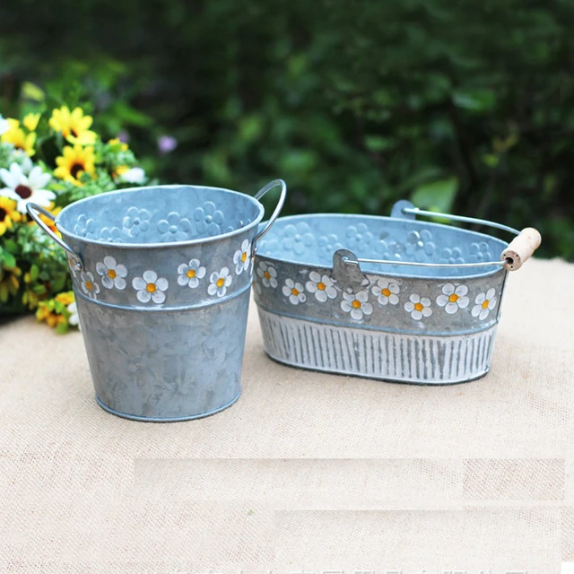 1pcs Little Daisy Iron Flower Pot Balcony Garden Pots Planters Metal 1pcs Little Daisy Iron Flower Pot Balcony Garden Pots Planters Metal Bucket Decoration Artifical Succulents Nursery