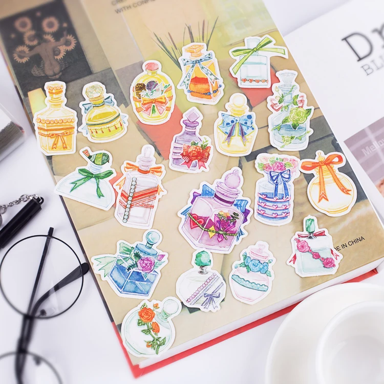 

Watercolor kawaii cosmetic perfume bottles cute fashion beauty makeup decoration stationery sticker diy ablum diary scrapbooking