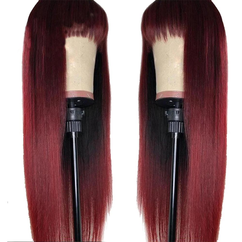 

Eversilky 360 Lace Frontal Wigs With Bangs Ombre Red Color Remy Hair Silky Straight Fringe Wig Pre Plucked Human Hair Wigs