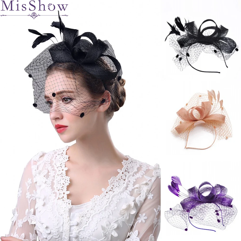 

2019 Top Selling Fashion Women Fascinator Penny Mesh Hat Ribbons And Feathers Wedding Party Bridal Hat for women 20cm*21cm*7cm