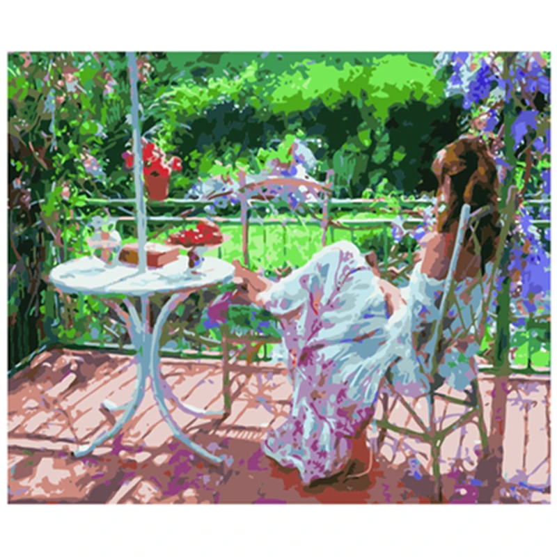 

YIKEE decorative canvas oil painting by numbers,drawing by numbers The girl in the yard